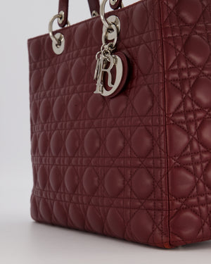 Christian Dior Burgundy Large Lady Dior Bag in Lambskin Leather With Silver Hardware
