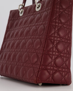 Christian Dior Burgundy Large Lady Dior Bag in Lambskin Leather With Silver Hardware