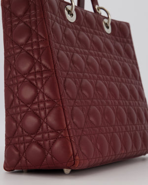 Christian Dior Burgundy Large Lady Dior Bag in Lambskin Leather With Silver Hardware