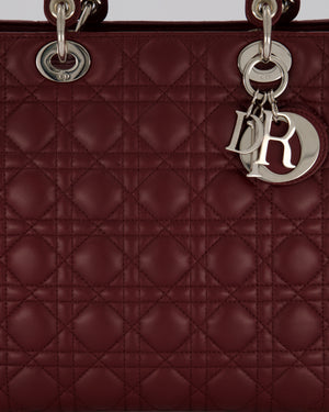 Christian Dior Burgundy Large Lady Dior Bag in Lambskin Leather With Silver Hardware