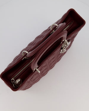 Christian Dior Burgundy Large Lady Dior Bag in Lambskin Leather With Silver Hardware