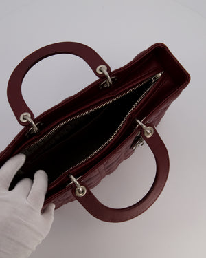 Christian Dior Burgundy Large Lady Dior Bag in Lambskin Leather With Silver Hardware