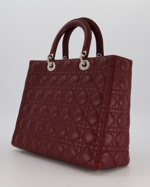 Christian Dior Burgundy Large Lady Dior Bag in Lambskin Leather With Silver Hardware