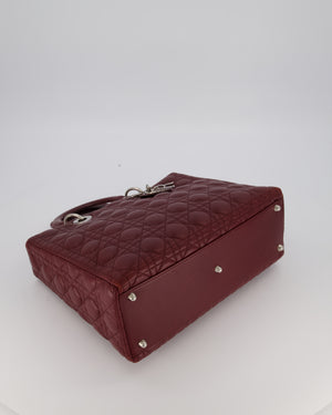 Christian Dior Burgundy Large Lady Dior Bag in Lambskin Leather With Silver Hardware