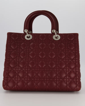 Christian Dior Burgundy Large Lady Dior Bag in Lambskin Leather With Silver Hardware