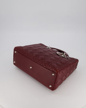 Christian Dior Burgundy Large Lady Dior Bag in Lambskin Leather With Silver Hardware