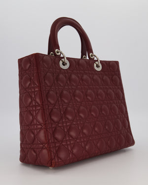 Christian Dior Burgundy Large Lady Dior Bag in Lambskin Leather With Silver Hardware