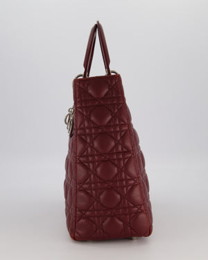 Christian Dior Burgundy Large Lady Dior Bag in Lambskin Leather With Silver Hardware