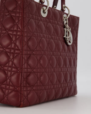Christian Dior Burgundy Large Lady Dior Bag in Lambskin Leather With Silver Hardware