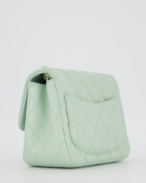 Chanel Mint Green Classic Mini Square Single Flap Bag In Lambskin Leather With Brushed Gold Hardware