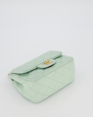 Chanel Mint Green Classic Mini Square Single Flap Bag In Lambskin Leather With Brushed Gold Hardware