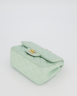Chanel Mint Green Classic Mini Square Single Flap Bag In Lambskin Leather With Brushed Gold Hardware