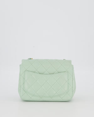 Chanel Mint Green Classic Mini Square Single Flap Bag In Lambskin Leather With Brushed Gold Hardware