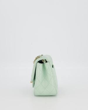 Chanel Mint Green Classic Mini Square Single Flap Bag In Lambskin Leather With Brushed Gold Hardware