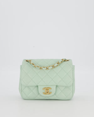 Chanel Mint Green Classic Mini Square Single Flap Bag In Lambskin Leather With Brushed Gold Hardware