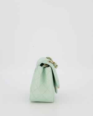 Chanel Mint Green Classic Mini Square Single Flap Bag In Lambskin Leather With Brushed Gold Hardware