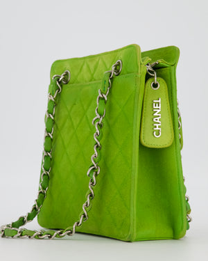 Chanel Vintage Apple Green Small Bag in Quilted Suede Leather with Silver Hardware