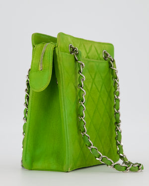 Chanel Vintage Apple Green Small Bag in Quilted Suede Leather with Silver Hardware