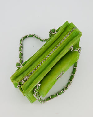 Chanel Vintage Apple Green Small Bag in Quilted Suede Leather with Silver Hardware