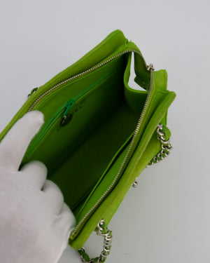 Chanel Vintage Apple Green Small Bag in Quilted Suede Leather with Silver Hardware