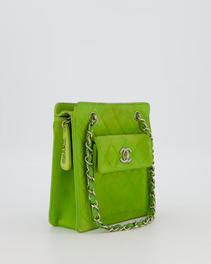Chanel Vintage Apple Green Small Bag in Quilted Suede Leather with Silver Hardware