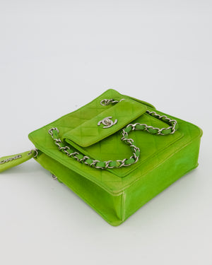 Chanel Vintage Apple Green Small Bag in Quilted Suede Leather with Silver Hardware