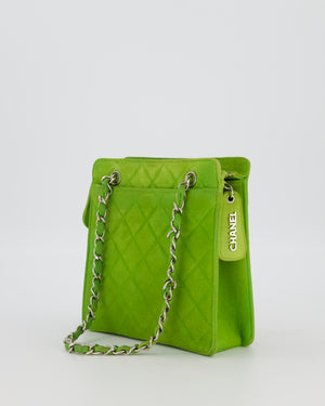 Chanel Vintage Apple Green Small Bag in Quilted Suede Leather with Silver Hardware