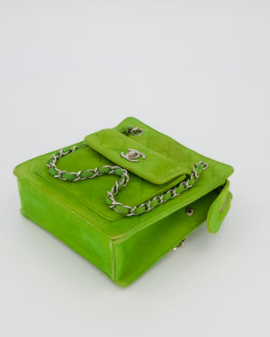 Chanel Vintage Apple Green Small Bag in Quilted Suede Leather with Silver Hardware
