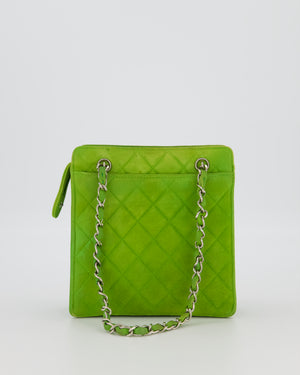Chanel Vintage Apple Green Small Bag in Quilted Suede Leather with Silver Hardware