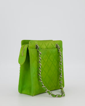 Chanel Vintage Apple Green Small Bag in Quilted Suede Leather with Silver Hardware