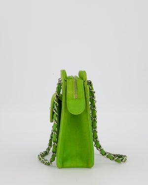 Chanel Vintage Apple Green Small Bag in Quilted Suede Leather with Silver Hardware