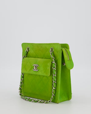 Chanel Vintage Apple Green Small Bag in Quilted Suede Leather with Silver Hardware