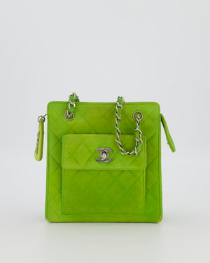 Chanel Vintage Apple Green Small Bag in Quilted Suede Leather with Silver Hardware