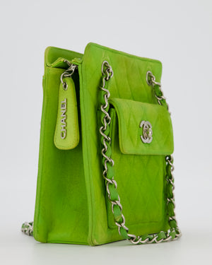 Chanel Vintage Apple Green Small Bag in Quilted Suede Leather with Silver Hardware