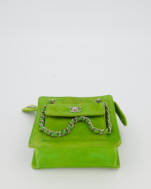 Chanel Vintage Apple Green Small Bag in Quilted Suede Leather with Silver Hardware