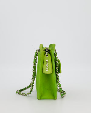 Chanel Vintage Apple Green Small Bag in Quilted Suede Leather with Silver Hardware