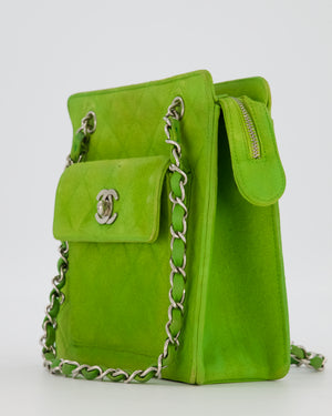 Chanel Vintage Apple Green Small Bag in Quilted Suede Leather with Silver Hardware