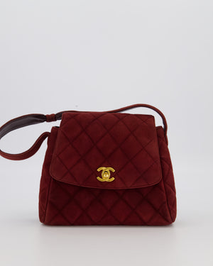 Chanel Burgundy Vintage Kelly Shopping Flap Bag in Suede Leather with 24k Gold Hardware