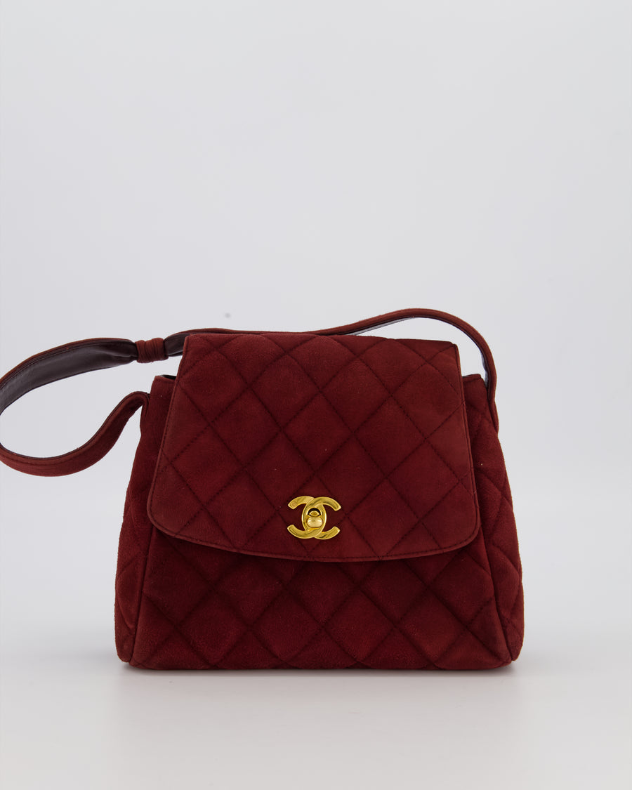 Chanel Burgundy Vintage Kelly Shopping Flap Bag in Suede Leather with 24k Gold Hardware