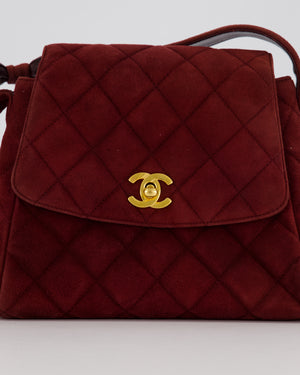 Chanel Burgundy Vintage Kelly Shopping Flap Bag in Suede Leather with 24k Gold Hardware