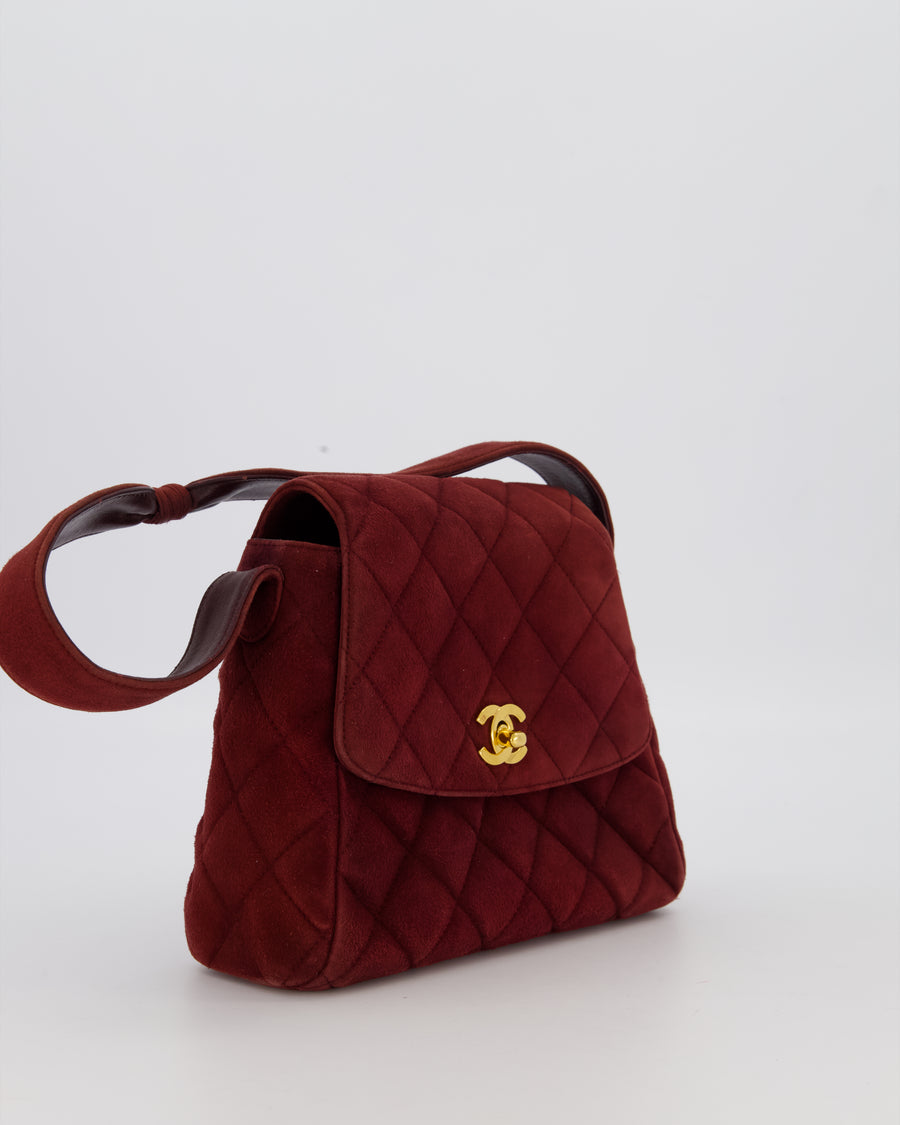 Chanel Burgundy Vintage Kelly Shopping Flap Bag in Suede Leather with 24k Gold Hardware