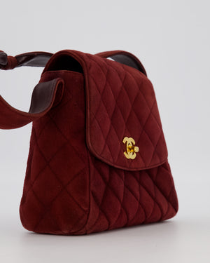 Chanel Burgundy Vintage Kelly Shopping Flap Bag in Suede Leather with 24k Gold Hardware