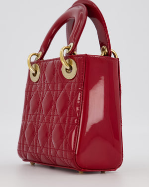 Christian Dior Red Mini Lady Dior Bag in Patent Leather with Gold Hardware