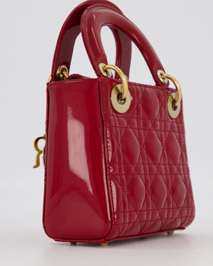 Christian Dior Red Mini Lady Dior Bag in Patent Leather with Gold Hardware