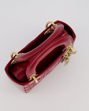 Christian Dior Red Mini Lady Dior Bag in Patent Leather with Gold Hardware
