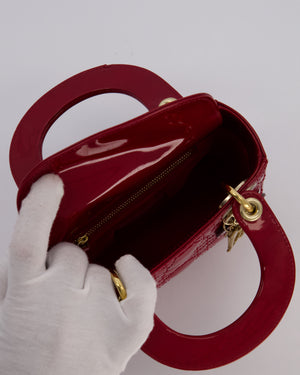 Christian Dior Red Mini Lady Dior Bag in Patent Leather with Gold Hardware
