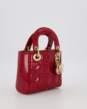 Christian Dior Red Mini Lady Dior Bag in Patent Leather with Gold Hardware
