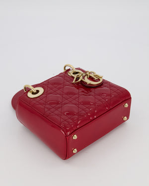Christian Dior Red Mini Lady Dior Bag in Patent Leather with Gold Hardware