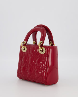 Christian Dior Red Mini Lady Dior Bag in Patent Leather with Gold Hardware