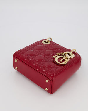 Christian Dior Red Mini Lady Dior Bag in Patent Leather with Gold Hardware